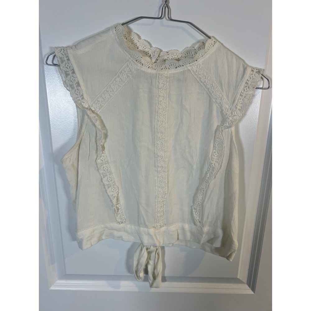 SELFIE Womens Sleeveless Top Lace Trim Tie Front White Medium